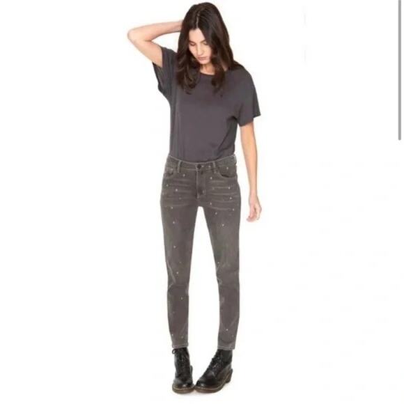 NWT-Free People X Sandrine Rose Polka Grey High Waisted Skinny Jeans Sz:27- $138 - Picture 1 of 5